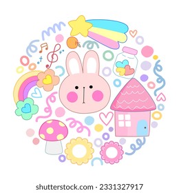 cute of set for sticker , postcard , invitation . vector illustration for kids on a circle background