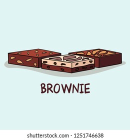 Cute Set Of Sweet Brownie, Vector Cartoon Style.
