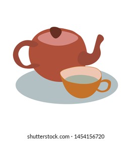 Cute set of teapot and cup with drink isolated on white background. Scandinavian style. Vector.