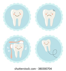 Cute set of teeth icons for children