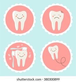 Cute set of teeth icons for children