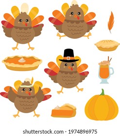 Cute set of Thanksgiving turkey