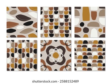 Cute set of trendy mid century modern seamless pattern with abstract organic shapes