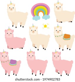 Cute set of unicorn llama clipart