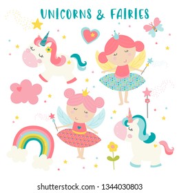 A cute set of Unicorns and Fairies