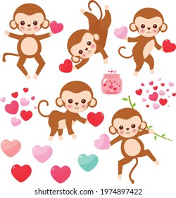 Cute set of valentine monkey clipart