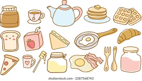 Cute set variation Breakfast Set Illustration Line Art
