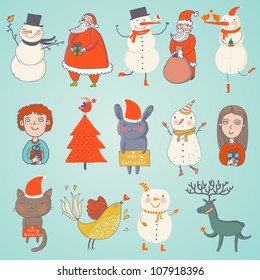 Cute Set of Vector christmas characters