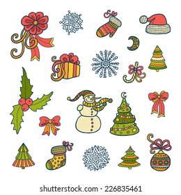 Cute set of vector christmas icons and objects