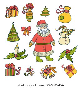 Cute set of vector christmas icons and objects