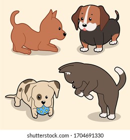 Conjunto de perros/cachorros vectoriales (reproducible)