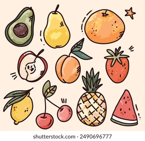cute set of vector fruit, fresh colorful elements