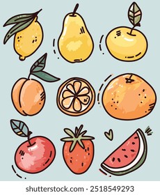 cute set of vector fruit, fresh bright elements