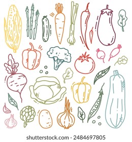 cute set of vector vegetables, fresh outline elements