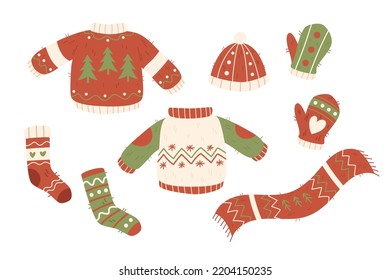 Cute set of winter clothes, Christmas vector