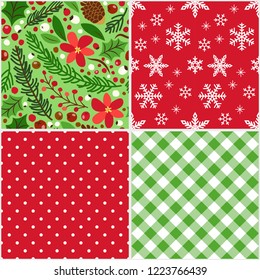 Cute set of winter holidays seamless patterns