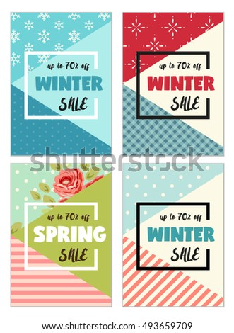 cute set winter spring sale flyer stock vector royalty free