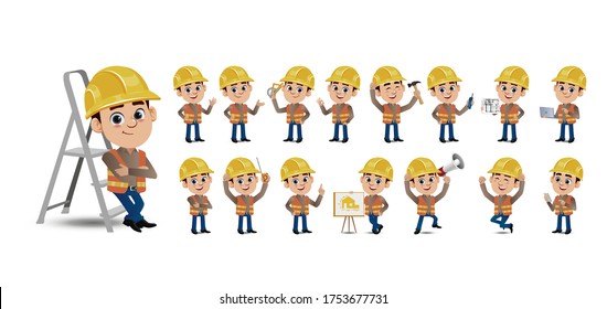 Cute Set - Set of worker with different emotion