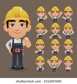 Cute Set - Set of worker with different emotions