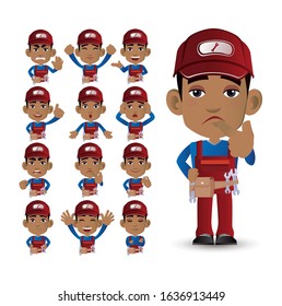 Cute Set - Set of worker with different emotions