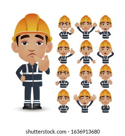 Cute Set - Set of worker with different emotions