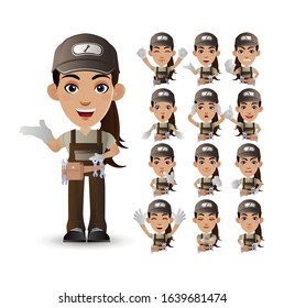 Cute Set - Set of worker with different emotions