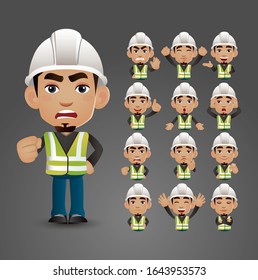 Cute Set - Set of worker with different emotions