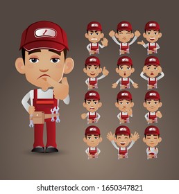 Cute Set - Set of worker with different emotions