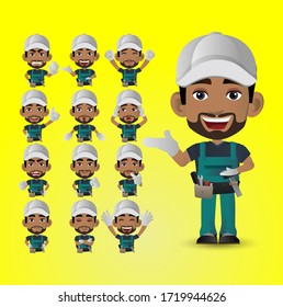 Cute Set - Set of worker with different emotions