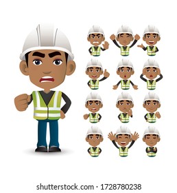 Cute Set - Set of worker with different emotions