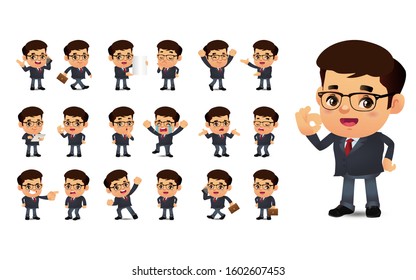 Cute Set-businessperson with different poses. vector