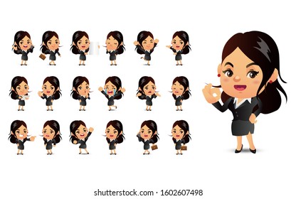 Cute Set-businessperson with different poses. vector
