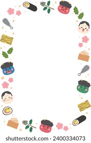 Cute Setsubun motif decorative frame, vertical size