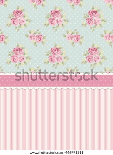 Cute shabby chic background with roses and
polka dots for your
decoration