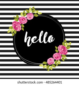 Cute Shabby Chic frame with roses and stripes for your decoration