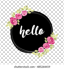 Cute Shabby Chic frame with roses and polka dots for your decoration