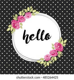 Cute Shabby Chic frame with roses and polka dots for your decoration