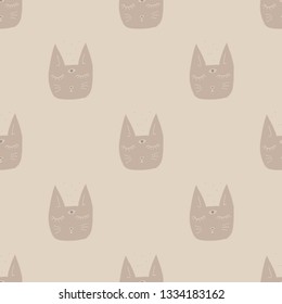 Cute shabby  seamless beige  background with cats pattern . Seamless  design
for fabric, cover, banner, interior, children's clothing, print for packaging cosmetics, gift packaging