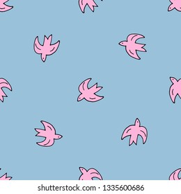 Cute shabby  seamless blue background with birds pattern . Seamless  design
for fabric, cover, banner, interior, children's clothing, print for packaging cosmetics, gift packaging