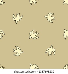 Cute shabby  seamless mustard background with birds pattern . Seamless  design
for fabric, cover, banner, interior, children's clothing, print for packaging cosmetics, gift packaging