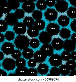 Cute shaggy monsters seamless pattern. Vector texture.