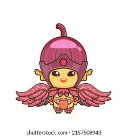 cute Shallot character. vegetable and fruit mascot with leaf wings. illustration in kawaii style. suitable for animation, children's content and all ages. for making cute patterns, bg, gift wrap