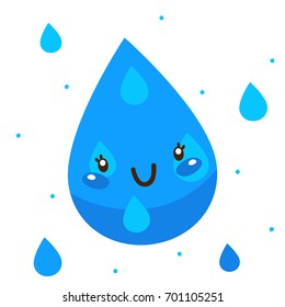 Cute shape, blue drop, cartoon character, vector, isolated object on white background, children's illustration, card for mathematics.