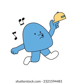 Cute shape character. A pebble-like figure is whistling and running.