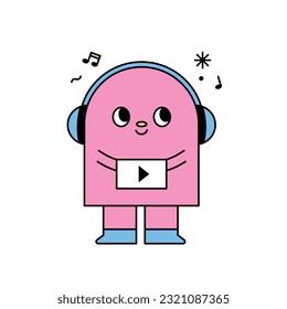 Cute shape characters. The arch shape is wearing a headset and listening to music.