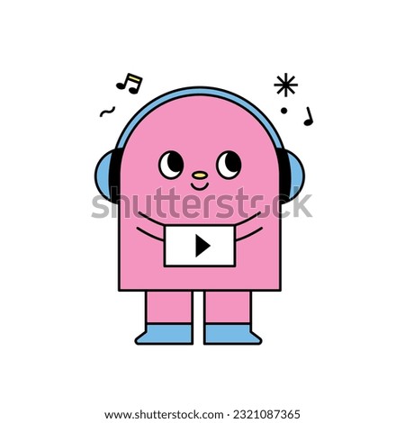 Cute shape characters. The arch shape is wearing a headset and listening to music.