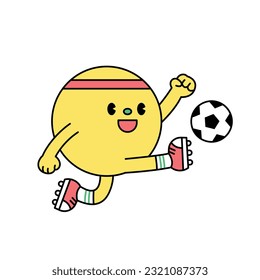 Cute shape characters. A cute circle is playing soccer.