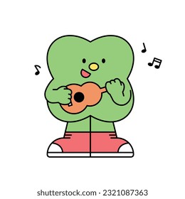 Cute shape characters. A clover-shaped figure is playing a guitar and singing.