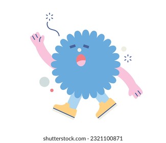 Cute shape characters. A figure that looks like a dandelion seed is walking and yawning.