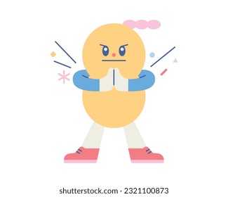 Cute shape characters. A peanut-shaped figure is making a serious expression while clapping its palm.